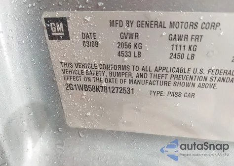 2008 Chevrolet Impala Ls из США, поврежденный, VIN 2G1WB58K781272531